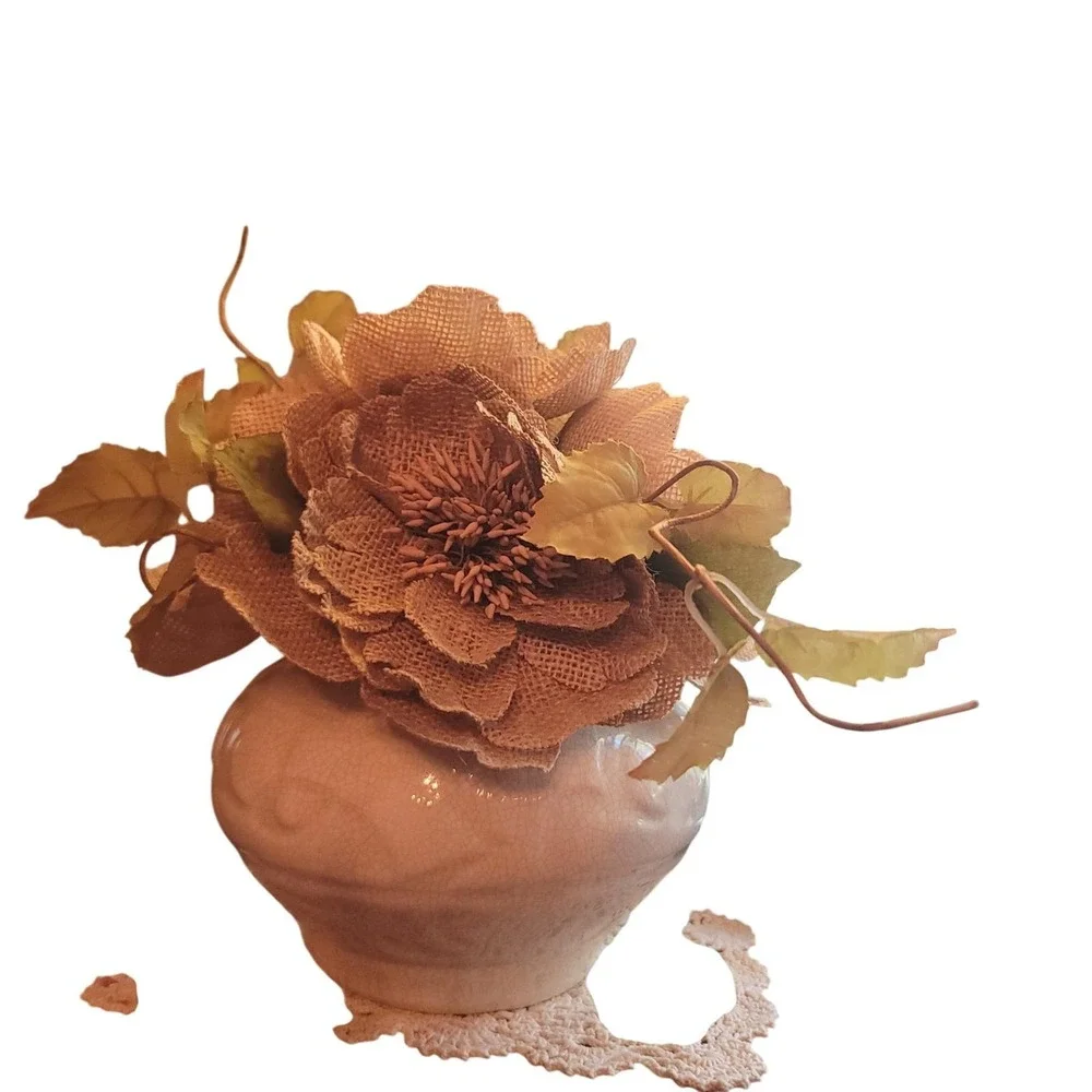 Burlap Flower Arrangement starter Fall Harvest Thanksgiving Rustic Decor Bouquet